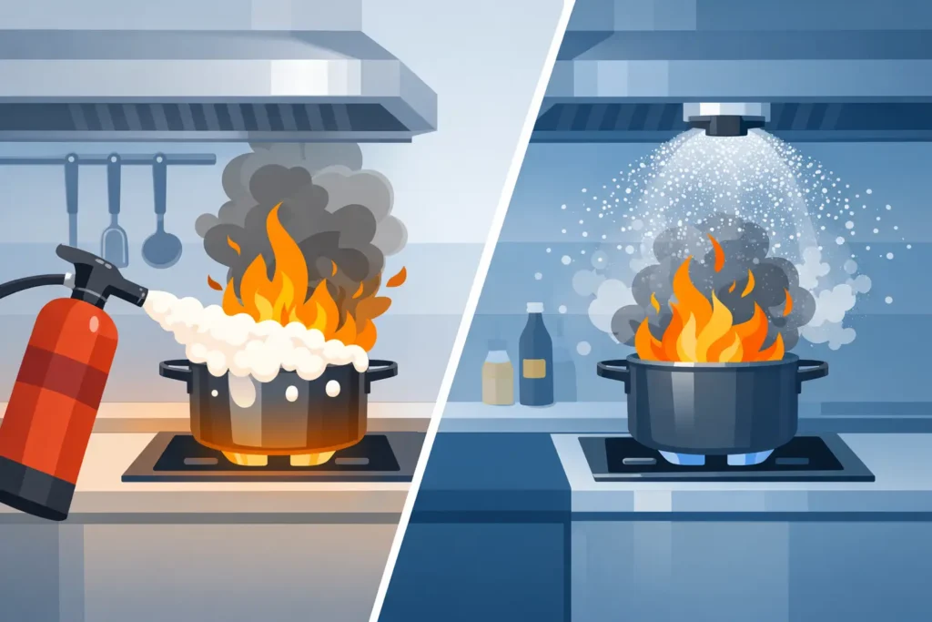 Wet chemical versus water mist en cocinas